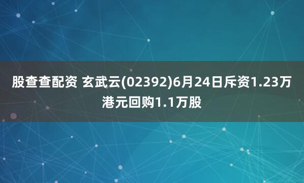 股查查配资 玄武云(02392)6月24日斥资1.23万港元回购1.1万股